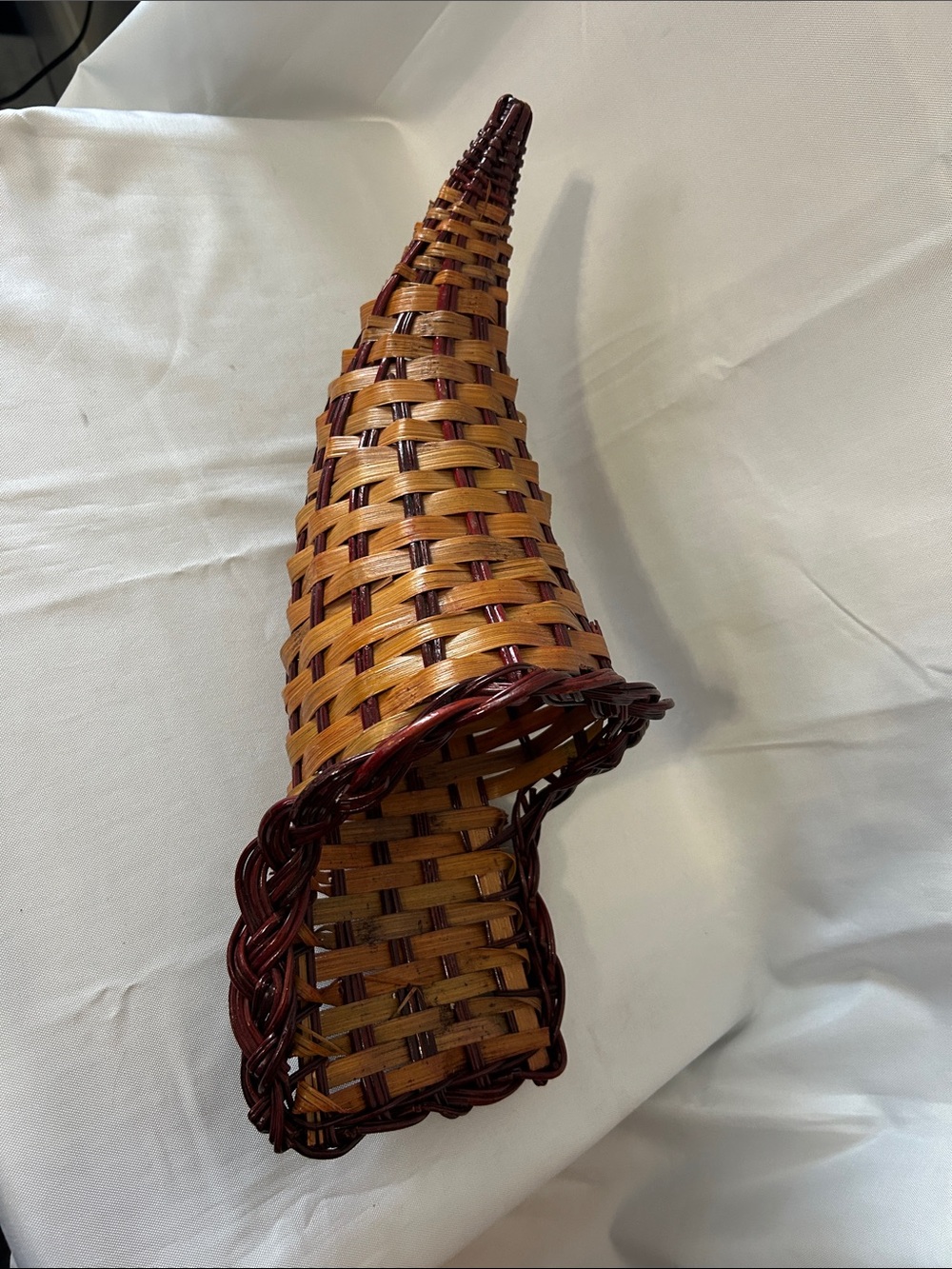 Handwoven Decorative  cornucopia Basket - Brown and Dark Brown